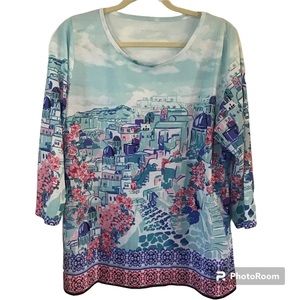 Women’s Allison Daley Pullover Top Blouse Sz Large L/G Greece Multicolor